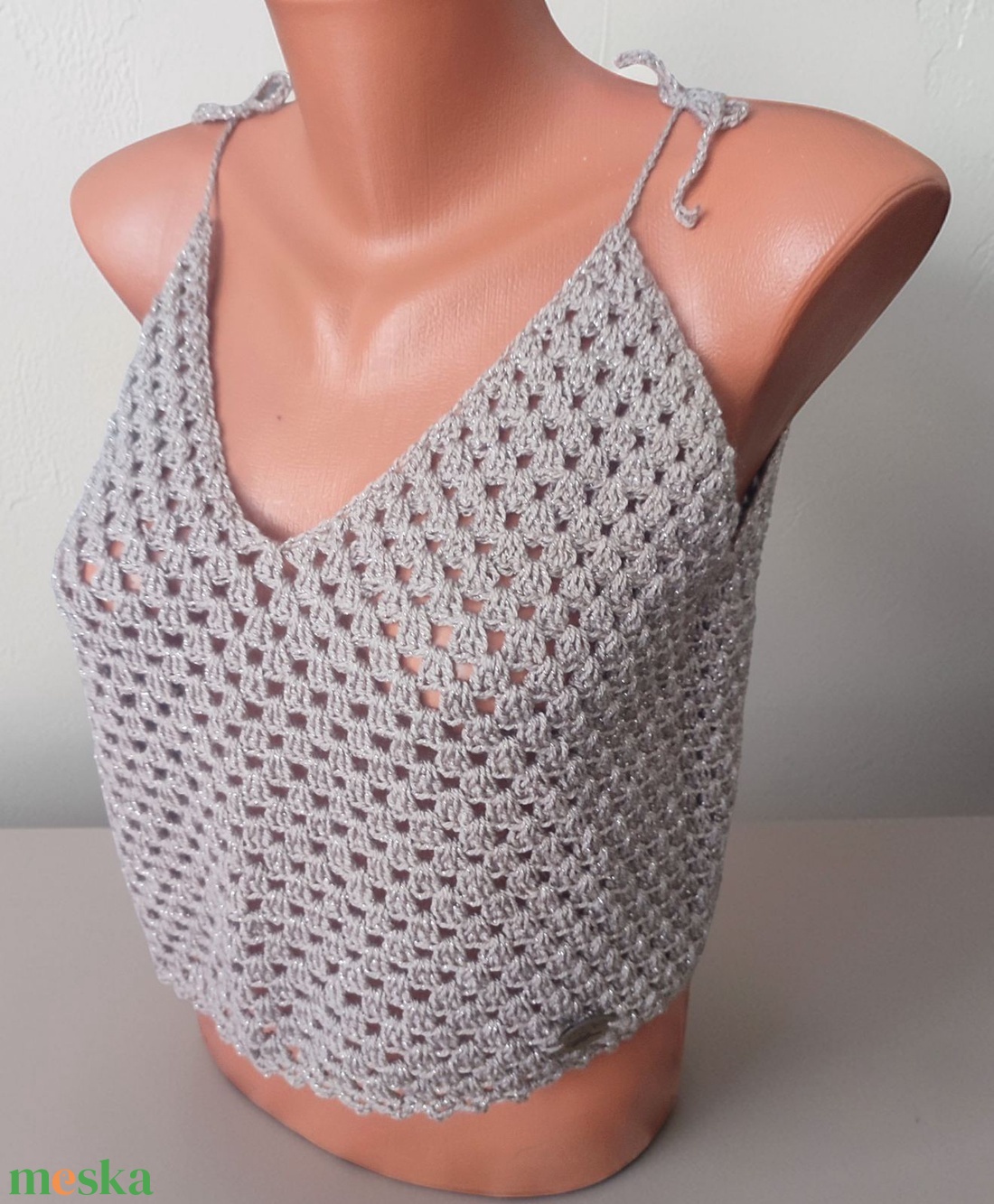 EDO-Luna Horgolt nyári top � pezsgőbézs, könnyű és puha, állítható pánttal (S�M) - ruha & divat - női ruha - top - Meska.hu