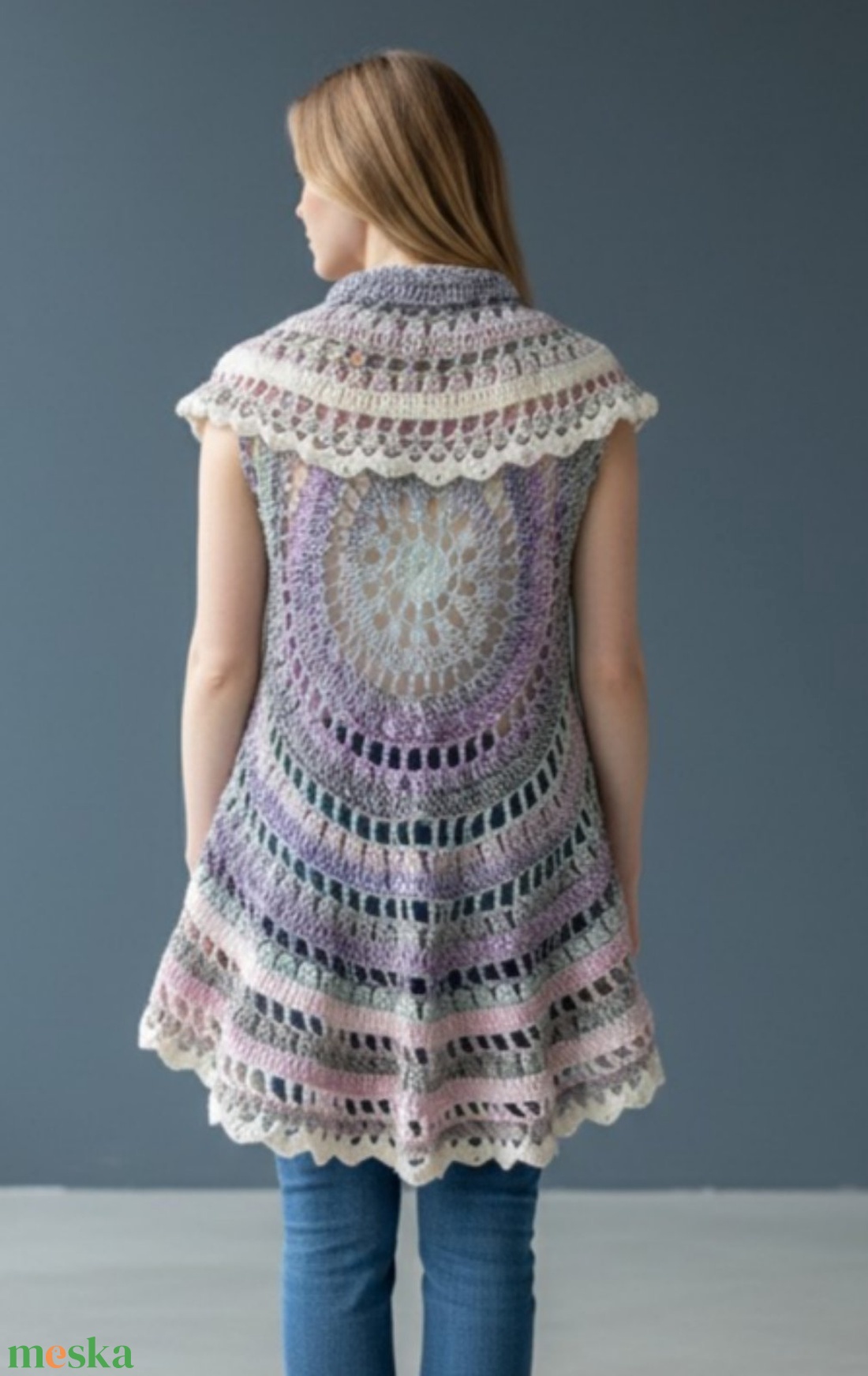 EDO � Harmony Mandala horgolt körmellény, romantikus, látványos színátmenetes boho női mellény - ruha & divat - női ruha - mellény - Meska.hu