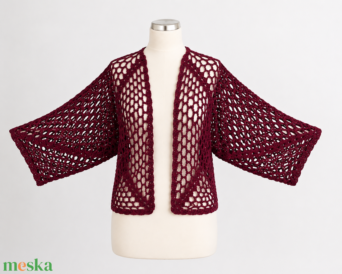 Bordó hálós kardigán � könnyed elegancia minden alkatra - ruha & divat - női ruha - kardigánok - Meska.hu