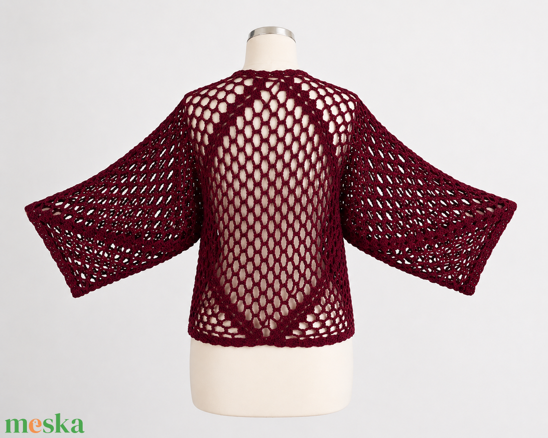 Bordó hálós kardigán � könnyed elegancia minden alkatra - ruha & divat - női ruha - kardigánok - Meska.hu