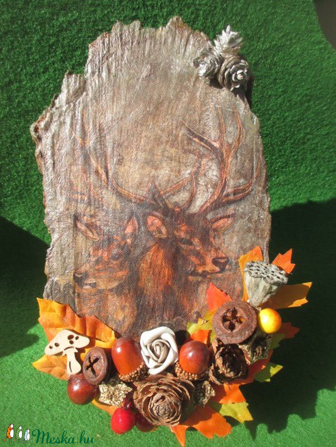 Szarvas motívumos,vadász jelenetes farönk dísz. - otthon & életmód - ház & kert - kerti dísz - Meska.hu