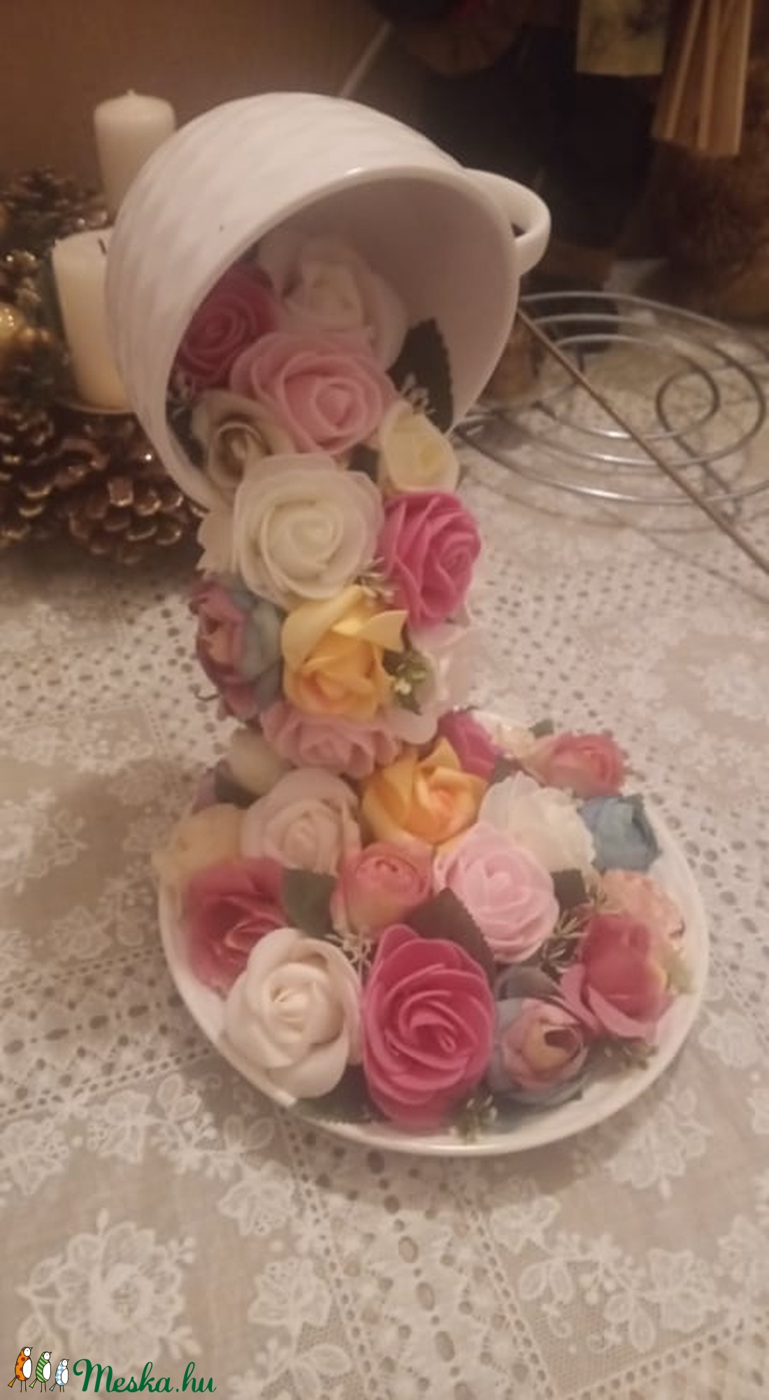 Rózsás lebegő csésze.Rózsa,virágos asztal dísz - otthon & életmód - dekoráció - Meska.hu