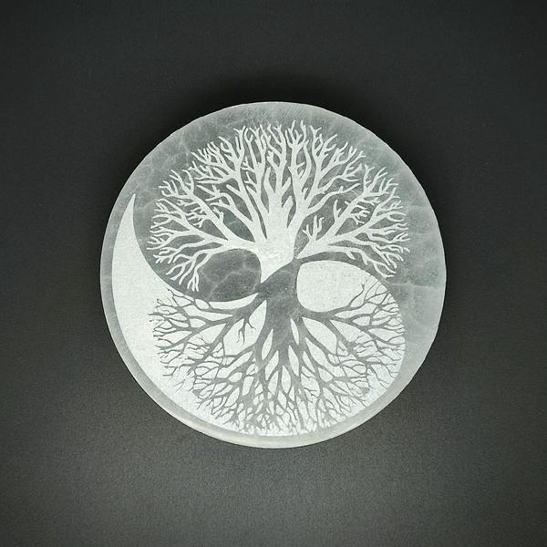 Szelenit korong yin yang életfa 10cm - kellékek & szerszámok - ásvány alapanyag - szelenit korong - Meska.hu
