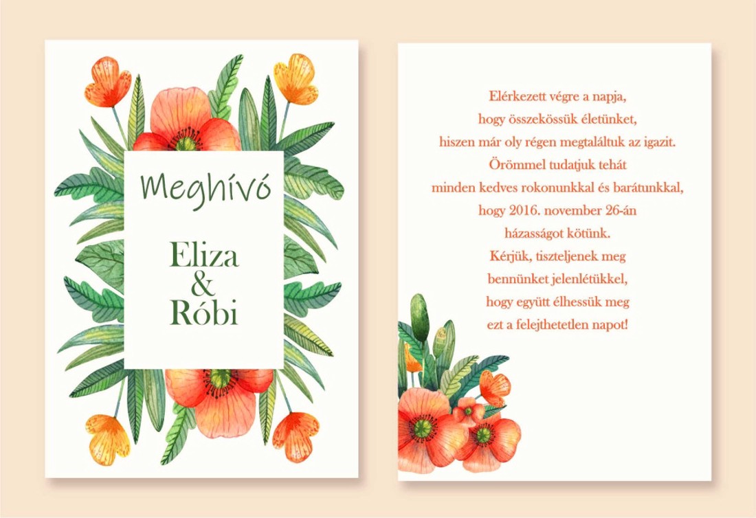 Esküvői meghívó virágos többféle mintával - esküvő - meghívó & kártya - meghívó - Meska.hu