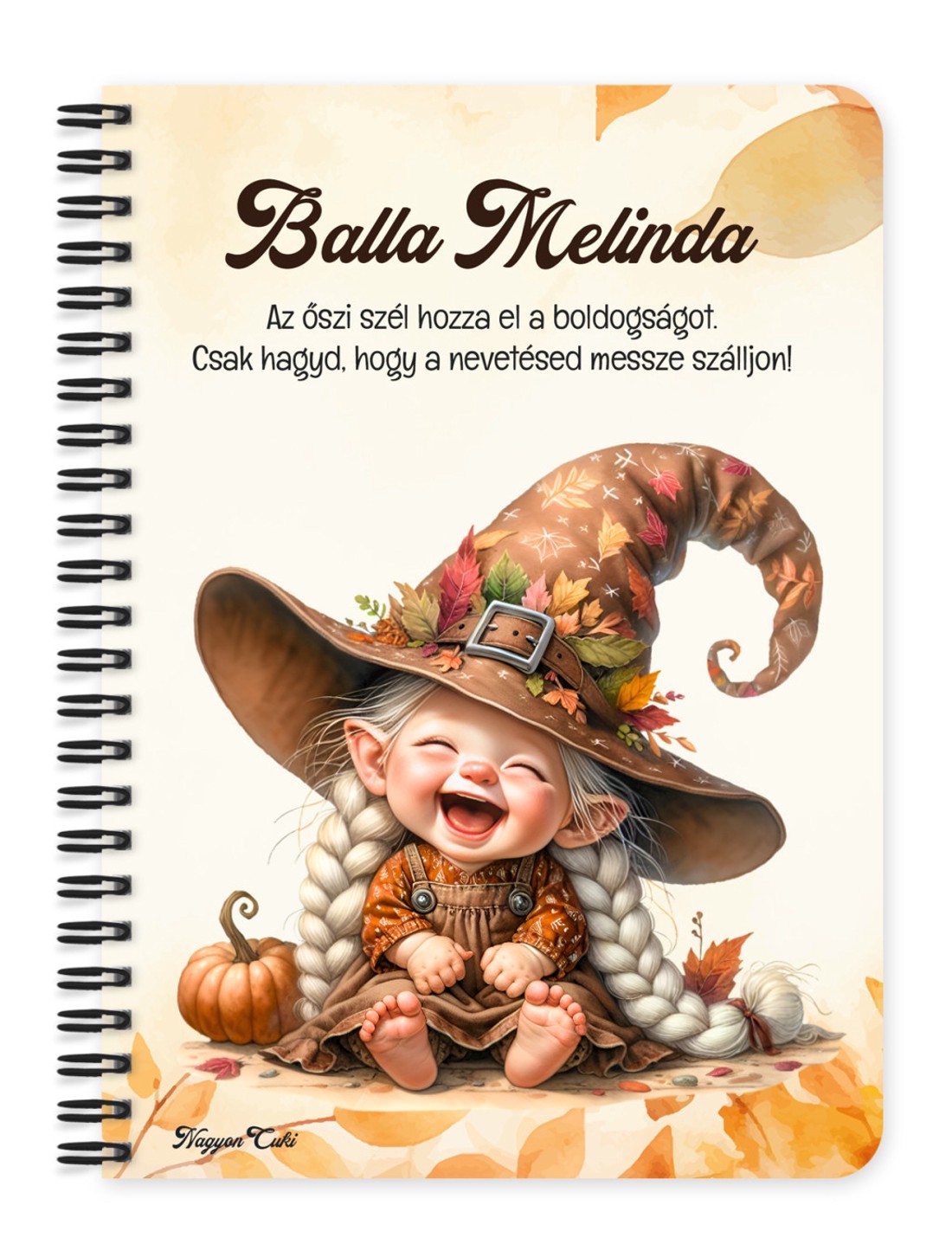 Személyre szabható - Kacagó őszi manó lány mintás A5-ös füzet - otthon & életmód - papír, írószer - jegyzetfüzet & napló - Meska.hu