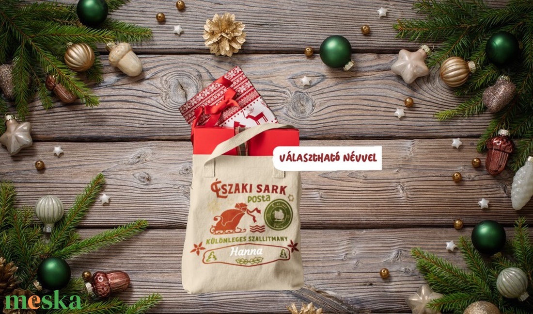 Névre szóló karácsonyi lenvászon szatyor - karácsony - karácsonyi ajándékozás - karácsonyi ajándékcsomagolás - Meska.hu