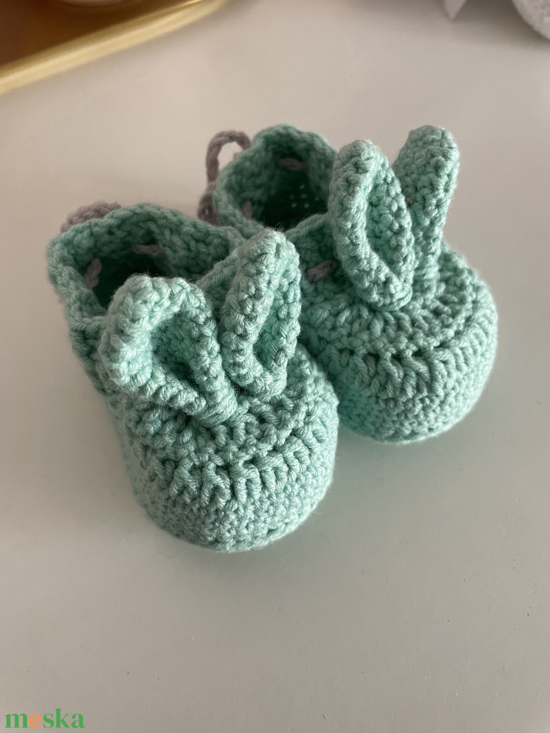 Horgolt nyuszifüles kiscipő - baba - mama - babaruházat - babacipő - Meska.hu