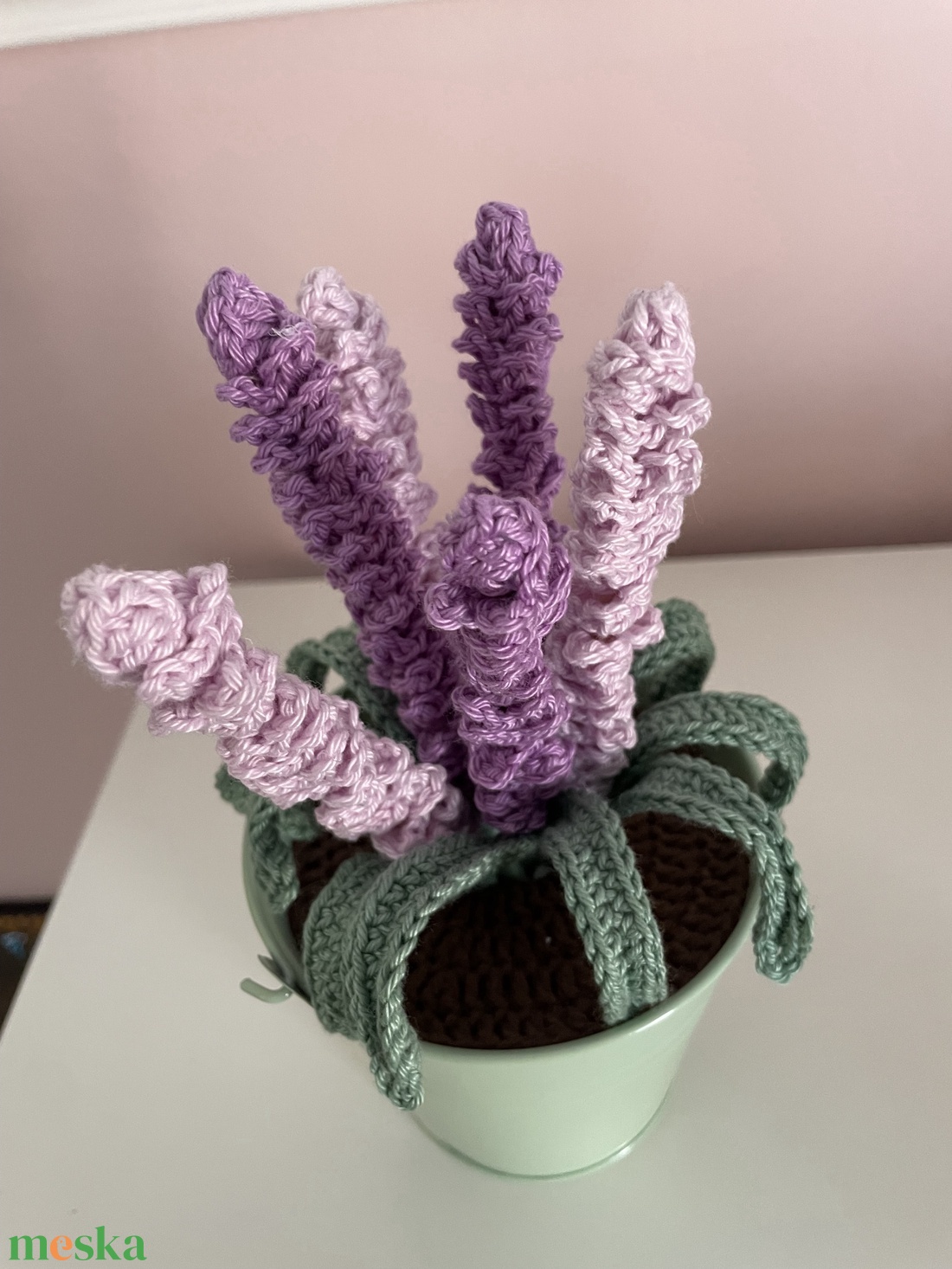 Horgolt levendula kisvödörben - otthon & életmód - dekoráció - asztal és polc dekoráció - asztaldísz - Meska.hu