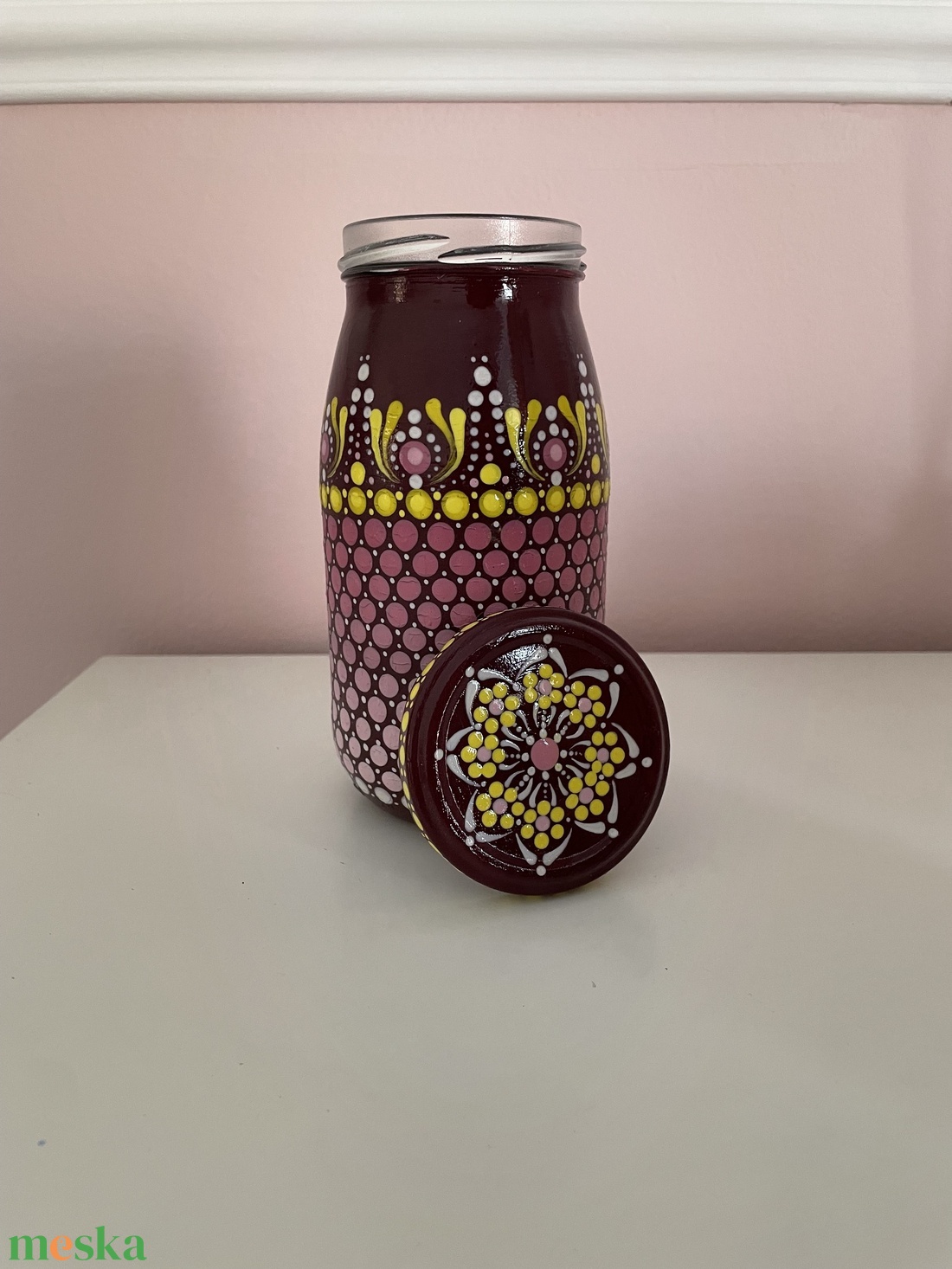 Kézzel festett 2 darabos csavaros üveg szett - otthon & életmód - dekoráció - asztal és polc dekoráció - asztaldísz - Meska.hu