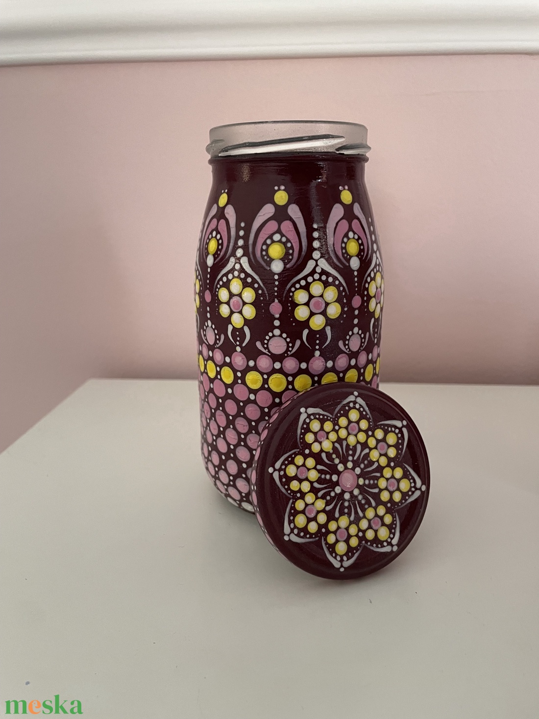 Kézzel festett 2 darabos csavaros üveg szett - otthon & életmód - dekoráció - asztal és polc dekoráció - asztaldísz - Meska.hu