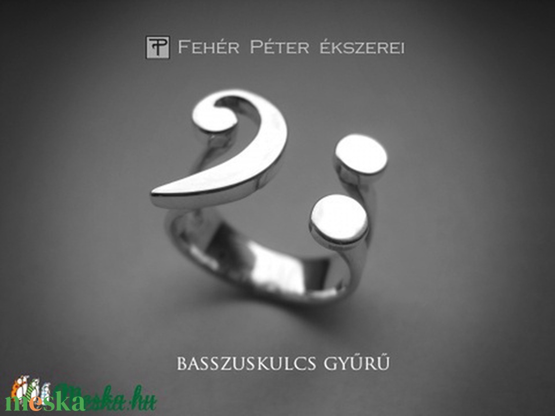 Egyedi ezüst basszuskulcs gyűrű -  - Meska.hu