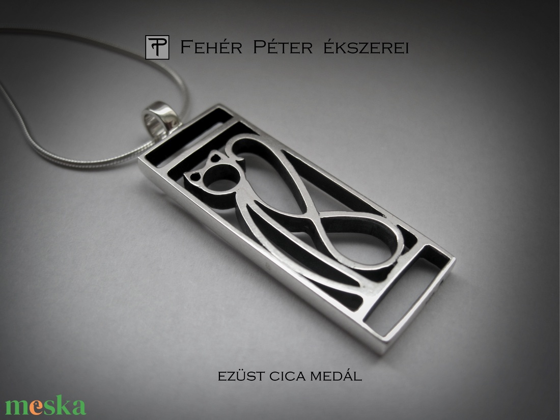 Ezüst  Cica medál - ékszer - nyaklánc - medál - Meska.hu
