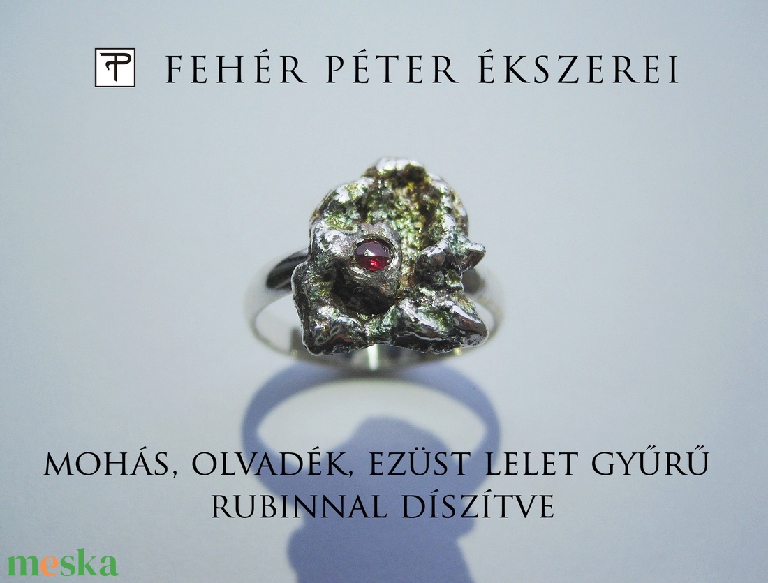 Ezüst olvadék mohás lelet gyűrű rubinnal díszítve - ékszer - gyűrű - pecsétgyűrű - Meska.hu