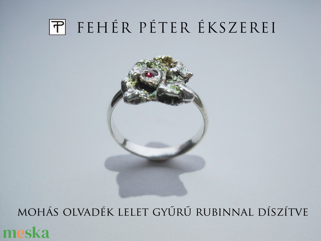 Ezüst olvadék mohás lelet gyűrű rubinnal díszítve - ékszer - gyűrű - pecsétgyűrű - Meska.hu