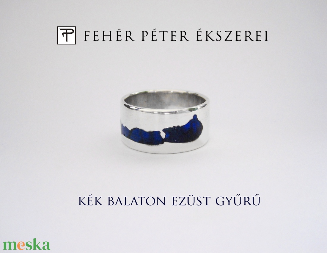 Kék tűzzománccal dísztett Balaton gyűrű - ékszer - gyűrű - gyöngyös gyűrű - Meska.hu