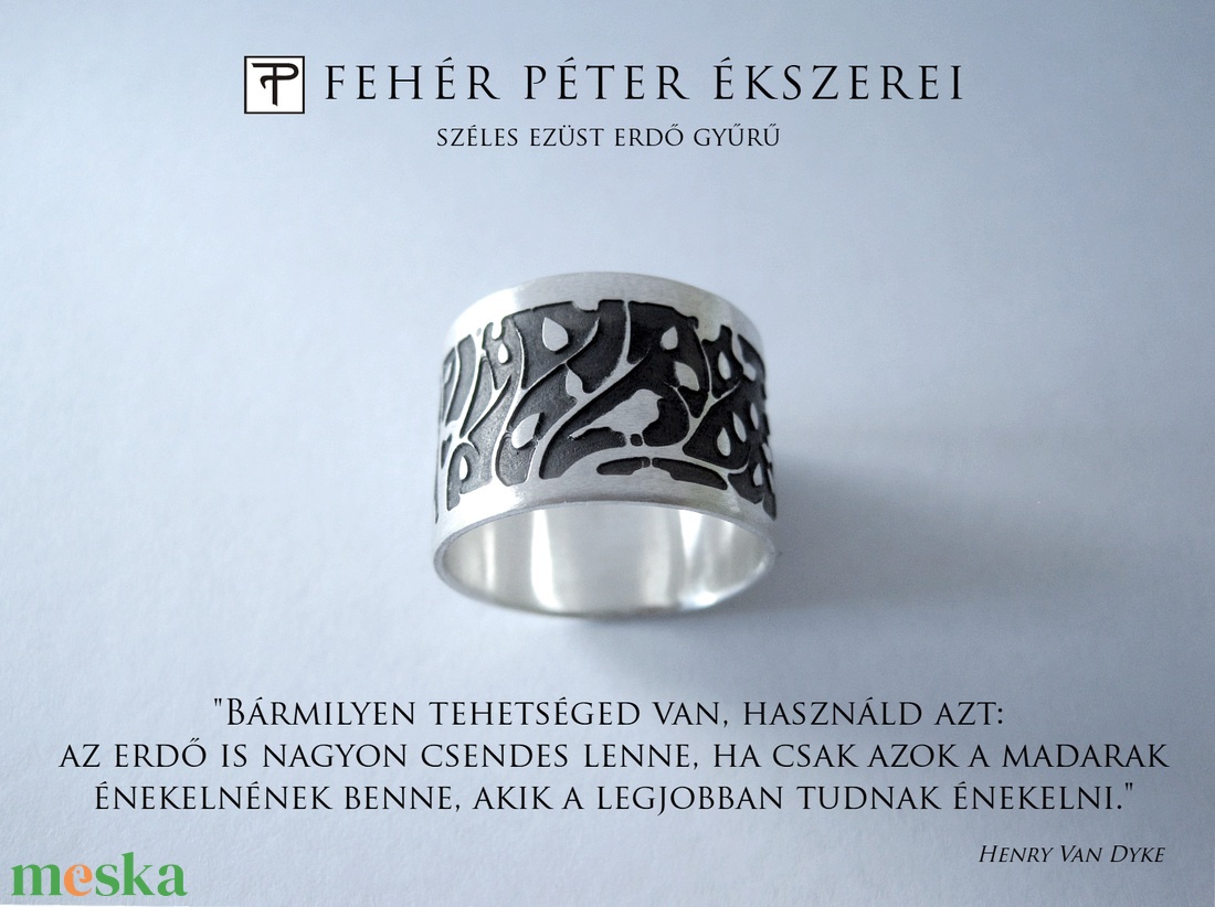 Széles Erdő ezüst gyűrű - ékszer - gyűrű - gyöngyös gyűrű - Meska.hu