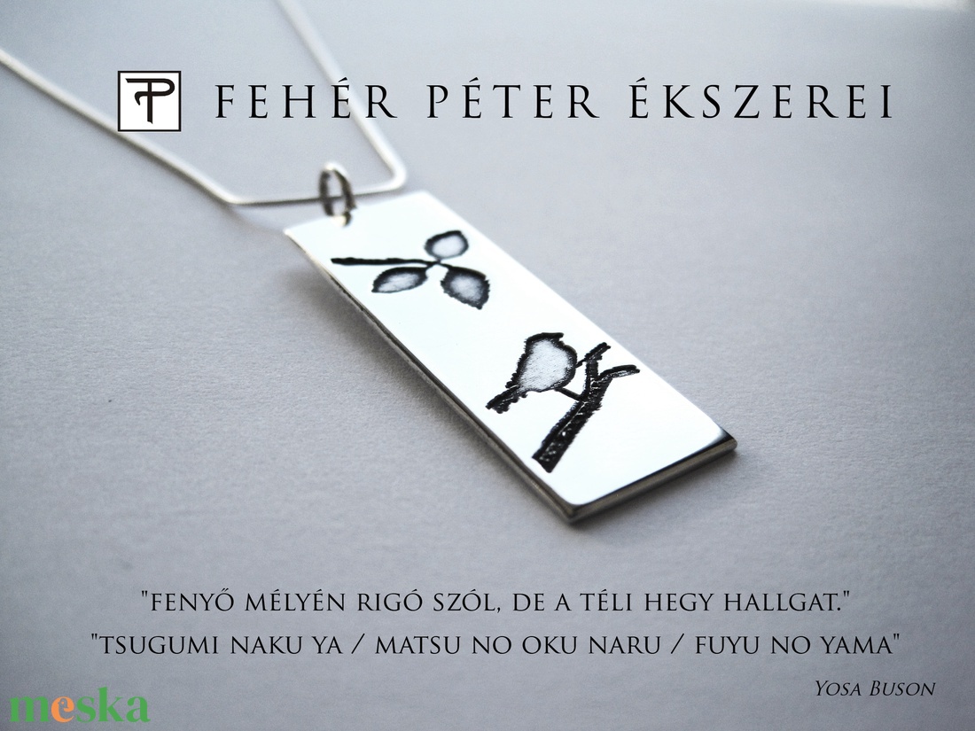 Ezüst haiku medál rigóval - ékszer - nyaklánc - medál - Meska.hu
