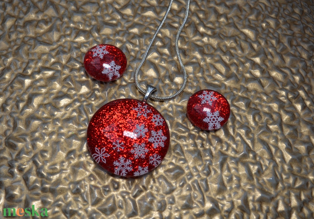 Téli hangulatú hópelyhes festett üvegékszer szett - ékszer - ékszerszett - Meska.hu