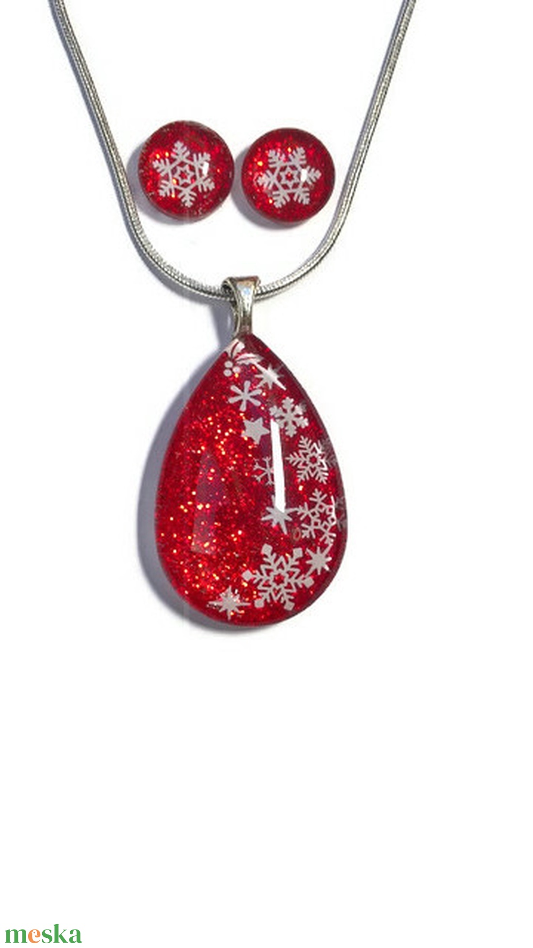 Téli hangulatú hópelyhes festett üvegékszer szett - ékszer - ékszerszett - Meska.hu