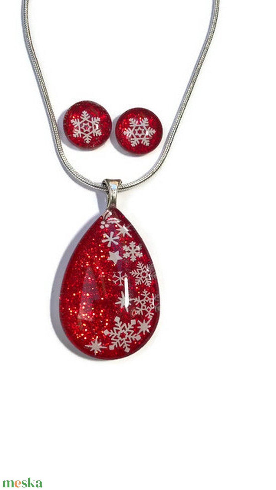 Téli hangulatú hópelyhes festett üvegékszer szett - ékszer - ékszerszett - Meska.hu