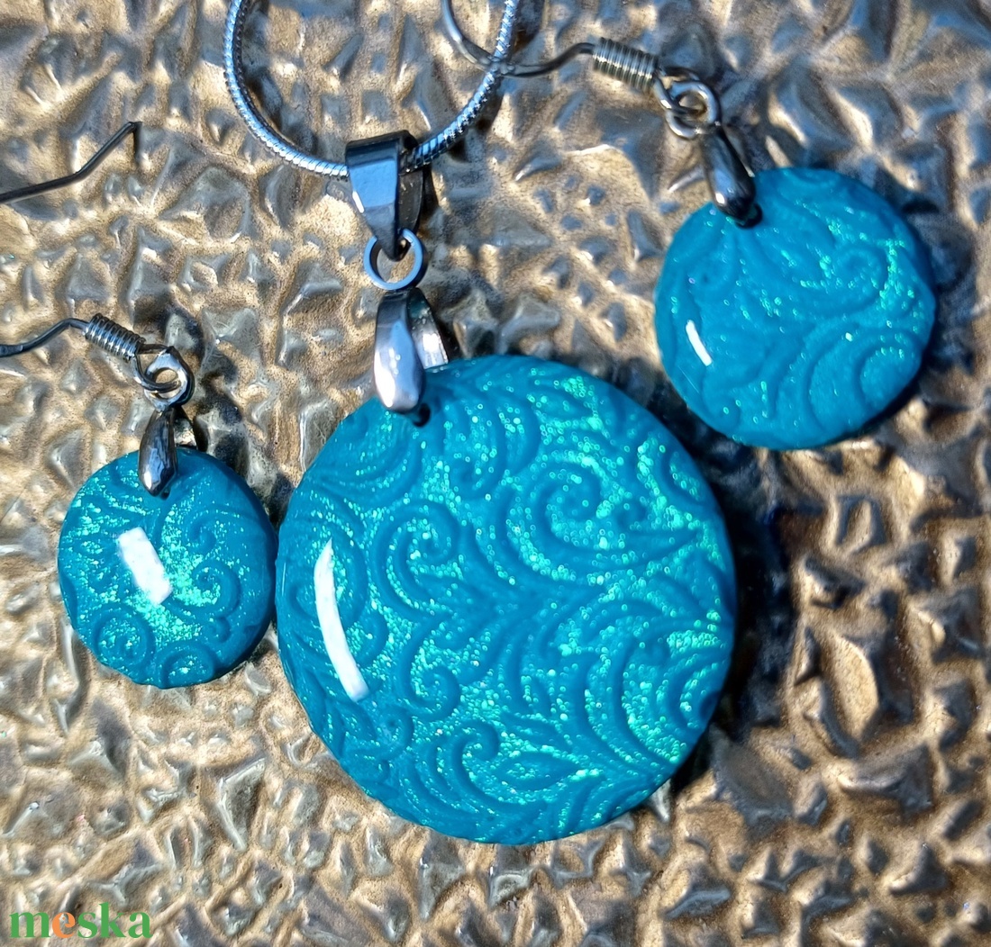 Türkiz szett zöld csillogással - ékszer - ékszerszett - Meska.hu