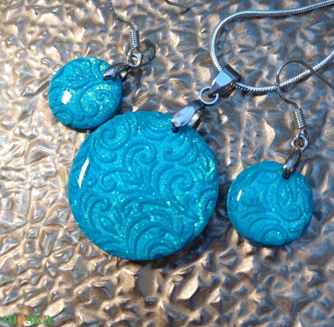 Türkiz szett zöld csillogással - ékszer - ékszerszett - Meska.hu