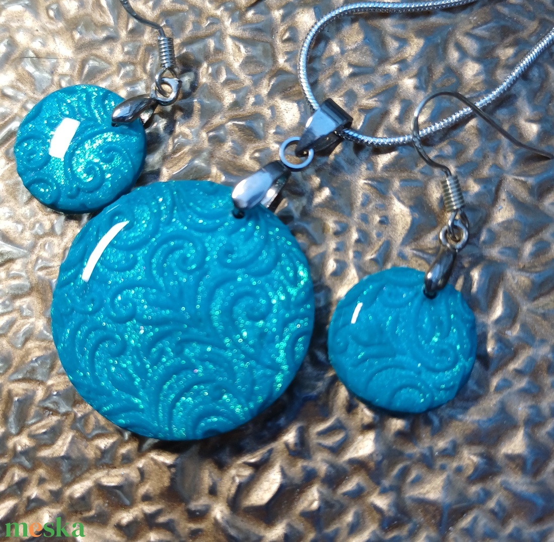 Türkiz szett zöld csillogással - ékszer - ékszerszett - Meska.hu