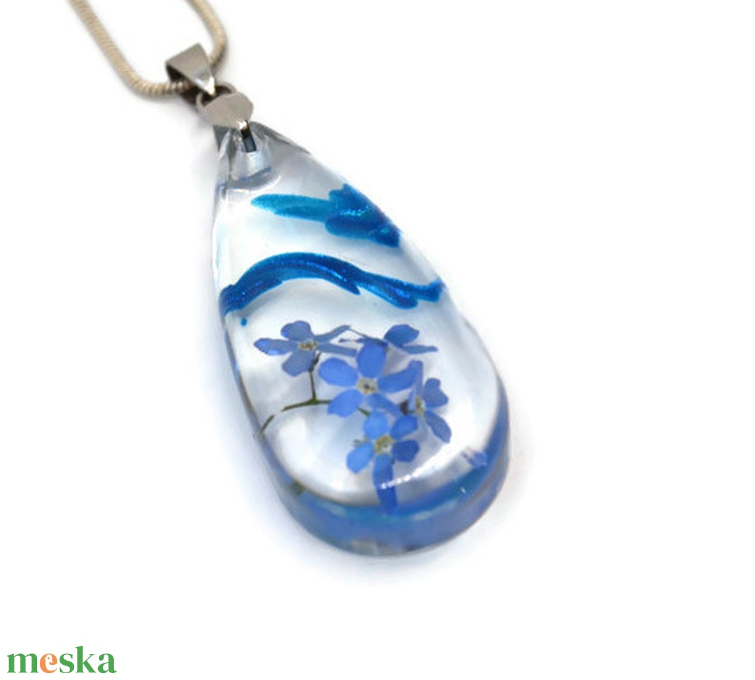  Kékség VI. Valódi nefelejcses nyaklánc  - ékszer - nyaklánc - medálos nyaklánc - Meska.hu