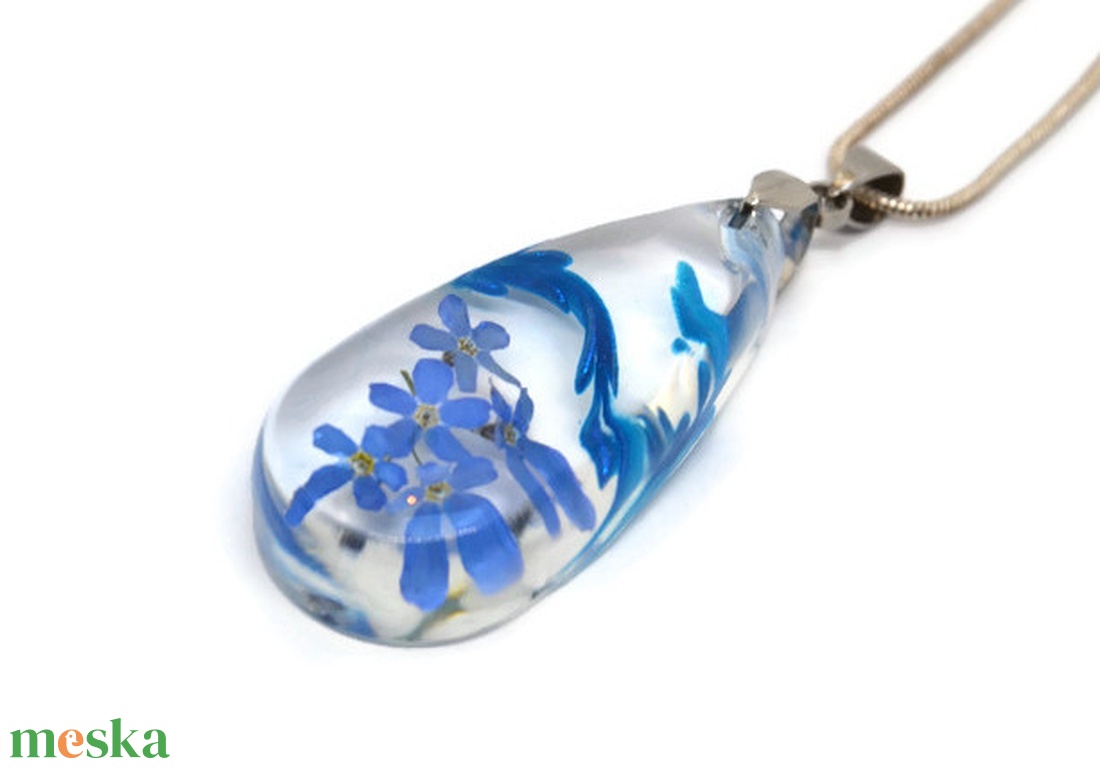  Kékség VI. Valódi nefelejcses nyaklánc  - ékszer - nyaklánc - medálos nyaklánc - Meska.hu