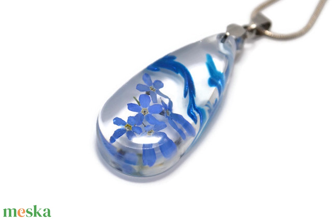  Kékség VI. Valódi nefelejcses nyaklánc  - ékszer - nyaklánc - medálos nyaklánc - Meska.hu