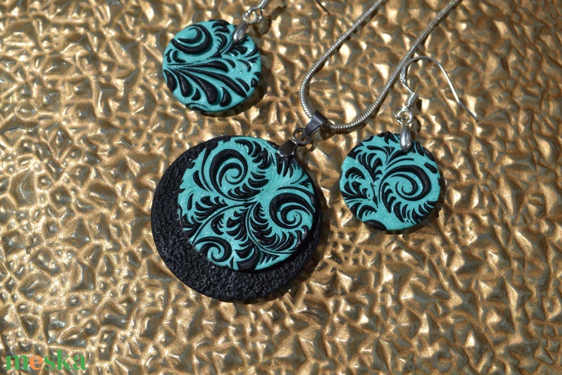 Mintás menta-fekete polymer clay ékszerszett - ékszer - ékszerszett - Meska.hu Mintás menta-fekete polymer clay ékszerszett - ékszer - ékszerszett - Meska.hu