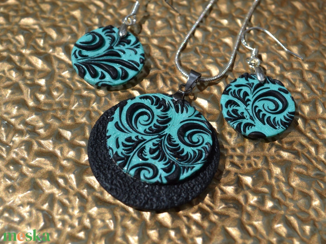 Mintás menta-fekete polymer clay ékszerszett - ékszer - ékszerszett - Meska.hu Mintás menta-fekete polymer clay ékszerszett - ékszer - ékszerszett - Meska.hu