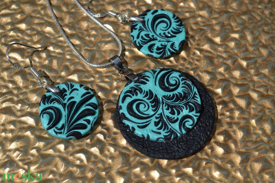 Mintás menta-fekete polymer clay ékszerszett - ékszer - ékszerszett - Meska.hu Mintás menta-fekete polymer clay ékszerszett - ékszer - ékszerszett - Meska.hu