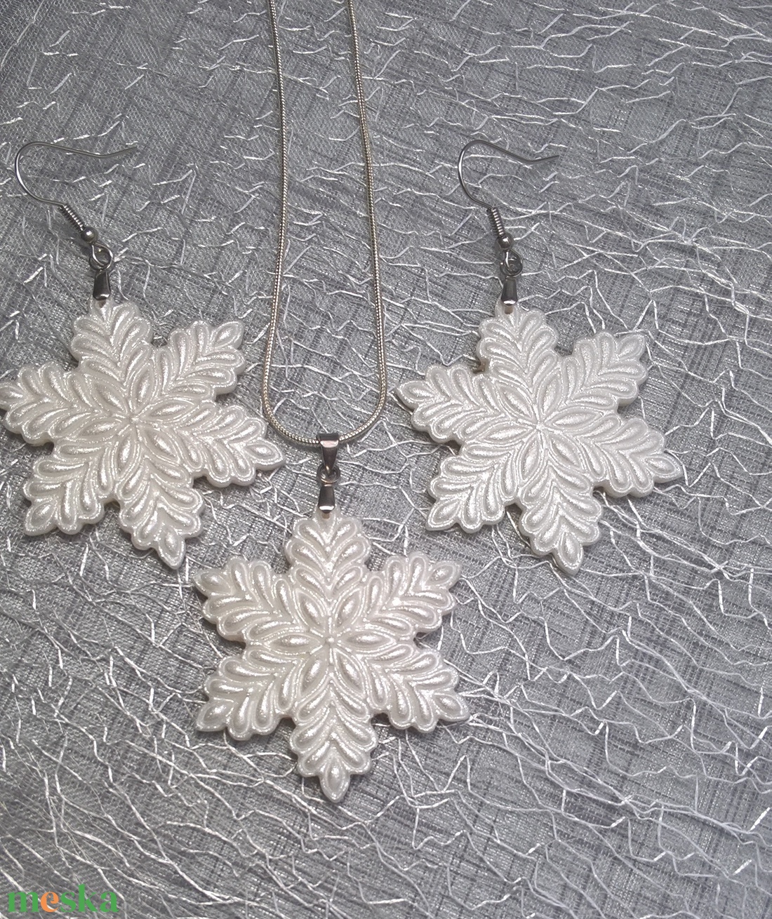 Hópehely ékszerszett gyöngyházfényű csillogással - ékszer - ékszerszett - Meska.hu