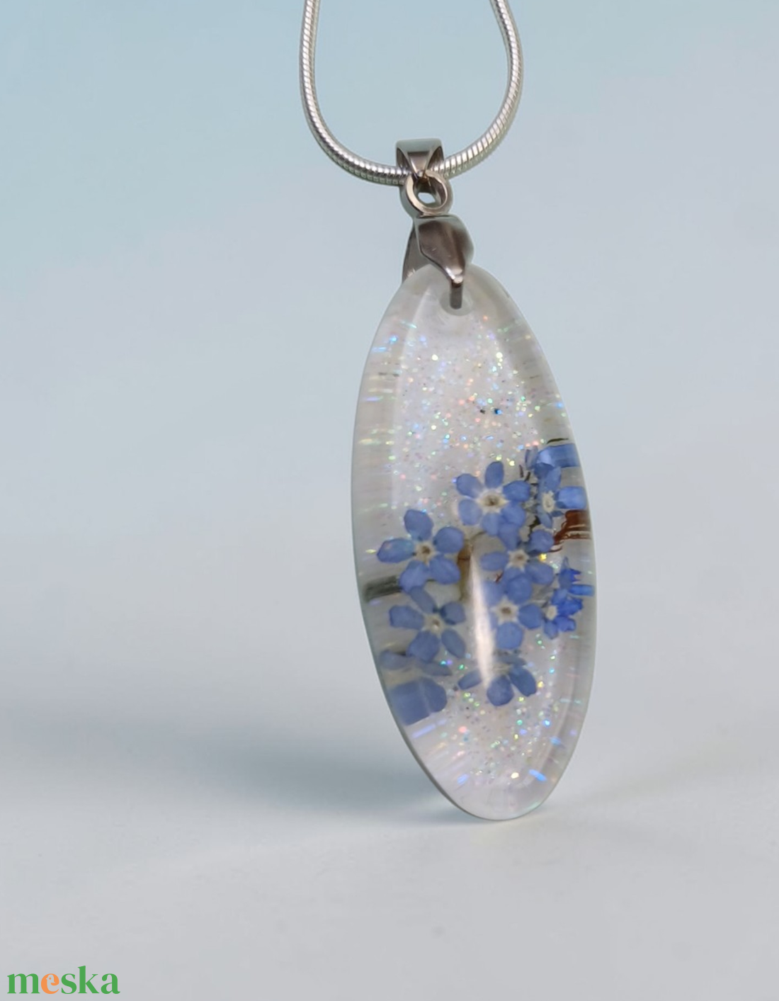 Nefelejcses nyaklánc  - ékszer - nyaklánc - medálos nyaklánc - Meska.hu