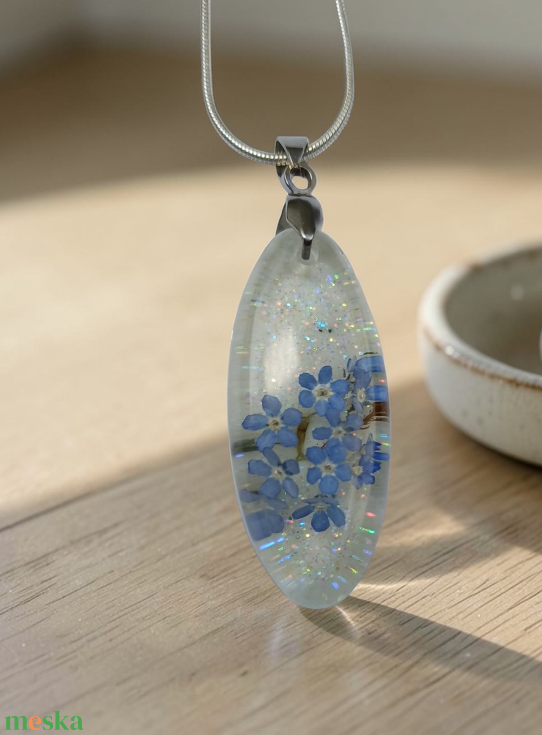 Nefelejcses nyaklánc  - ékszer - nyaklánc - medálos nyaklánc - Meska.hu