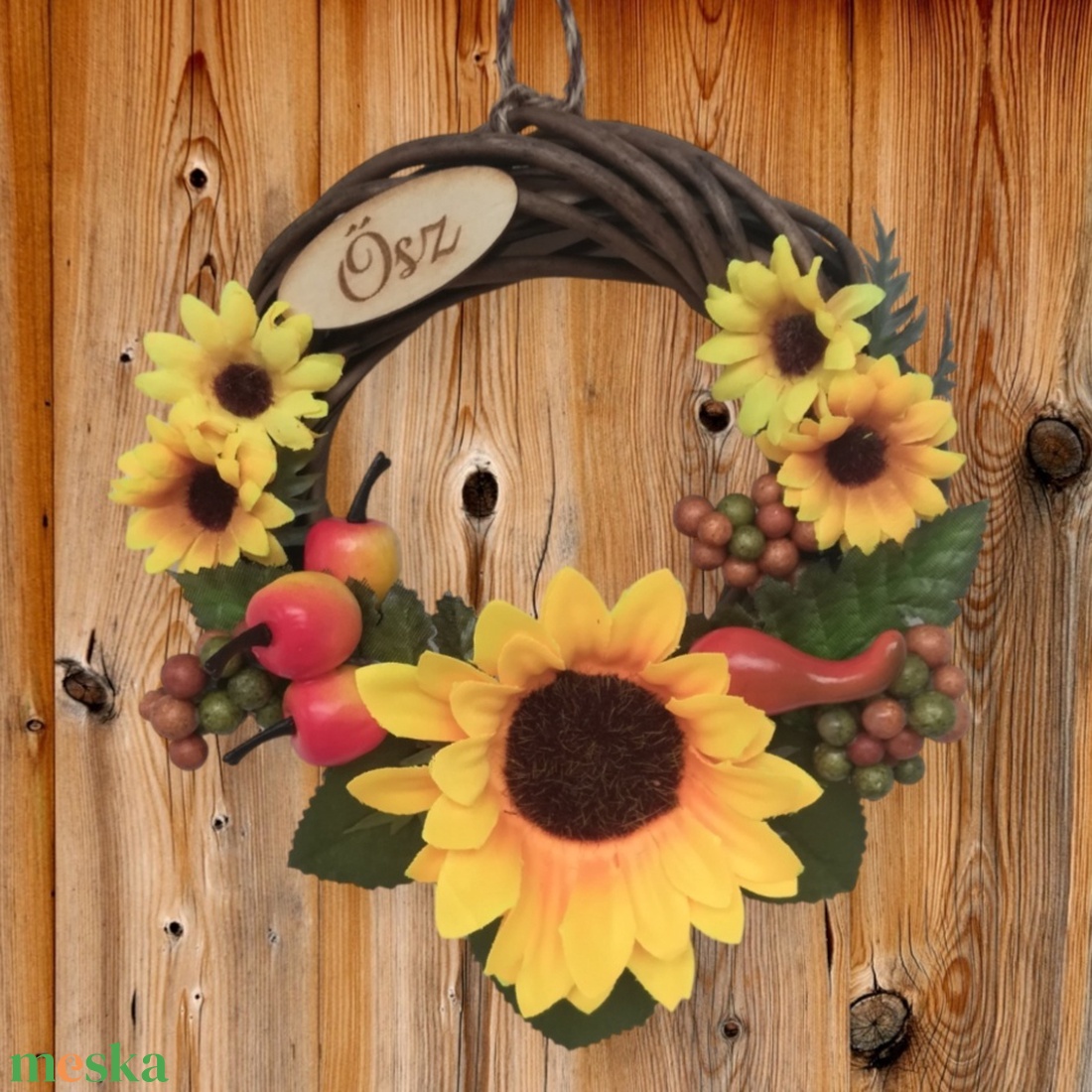 Sunflower - őszi kopogtató napraforgóval - otthon & életmód - dekoráció - ajtó- és ablak dekoráció - ajtódísz & kopogtató - Meska.hu