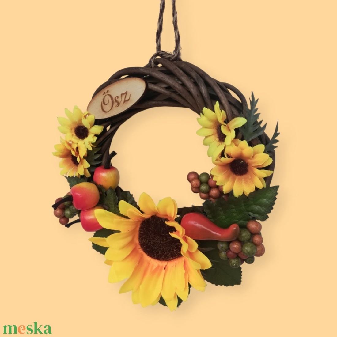 Sunflower - őszi kopogtató napraforgóval - otthon & életmód - dekoráció - ajtó- és ablak dekoráció - ajtódísz & kopogtató - Meska.hu