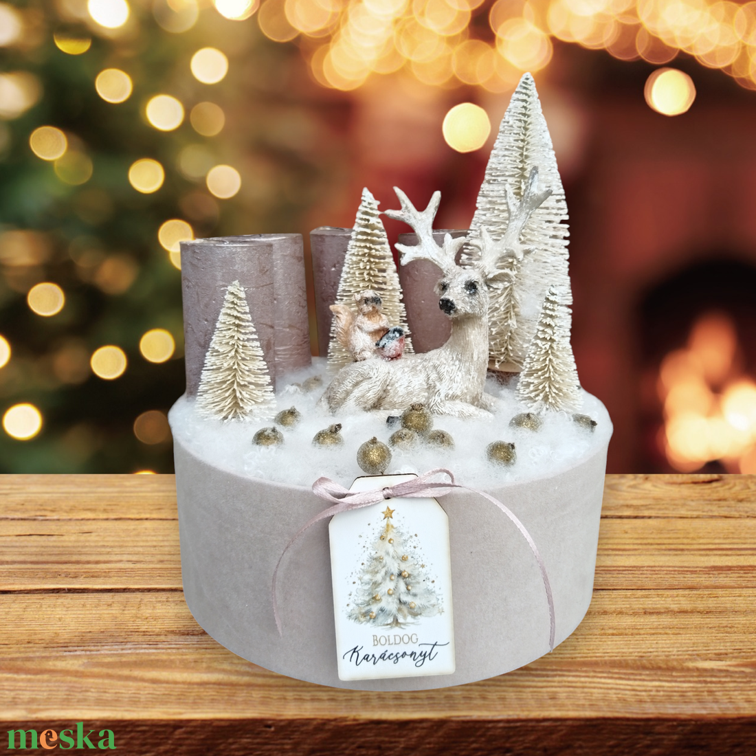 Adventi asztaldísz erdei állatokkal - karácsony - adventi díszek - adventi asztaldísz - Meska.hu