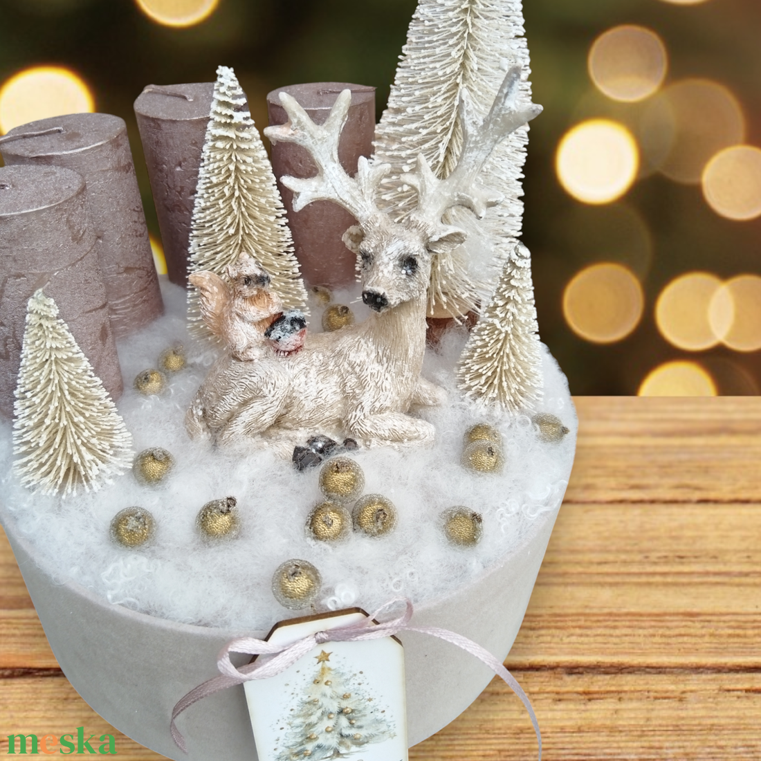 Adventi asztaldísz erdei állatokkal - karácsony - adventi díszek - adventi asztaldísz - Meska.hu