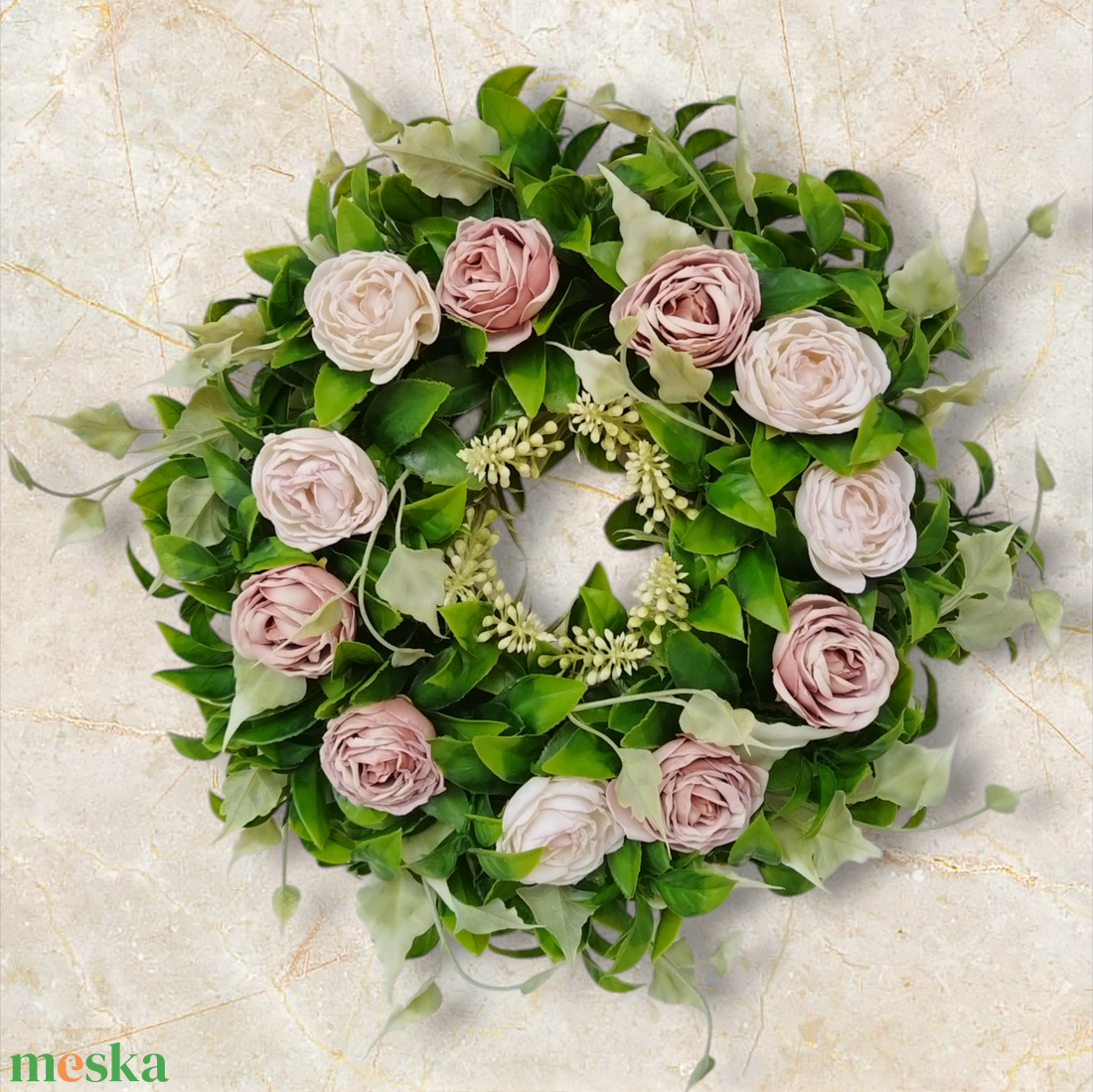 Virágos kopogtató pasztell rózsákkal - otthon & életmód - dekoráció - ajtó- és ablak dekoráció - ajtódísz & kopogtató - Meska.hu