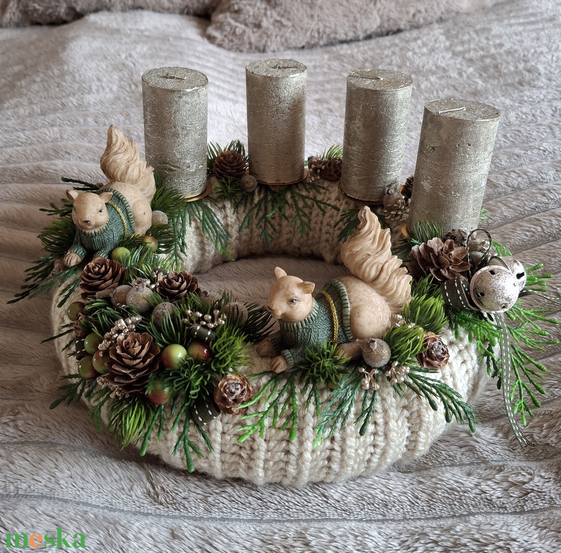 Adventi koszorú mókusokkal - karácsony - adventi díszek - adventi koszorú - Meska.hu