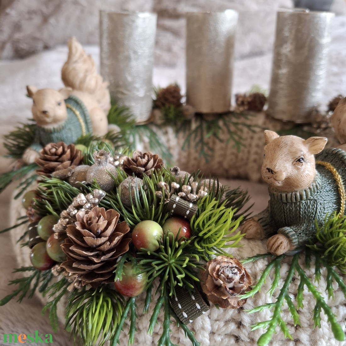 Adventi koszorú mókusokkal - karácsony - adventi díszek - adventi koszorú - Meska.hu