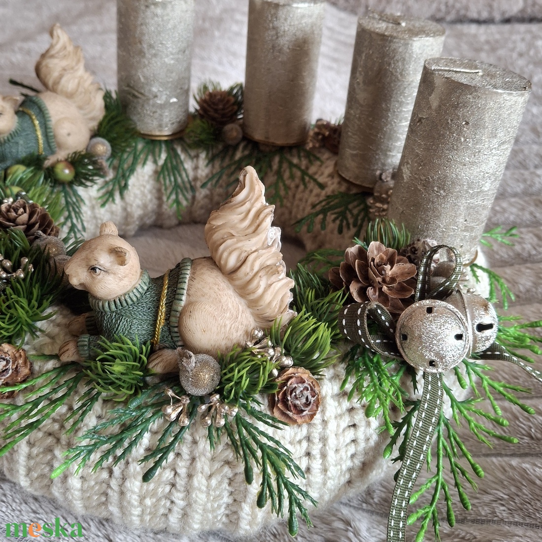 Adventi koszorú mókusokkal - karácsony - adventi díszek - adventi koszorú - Meska.hu