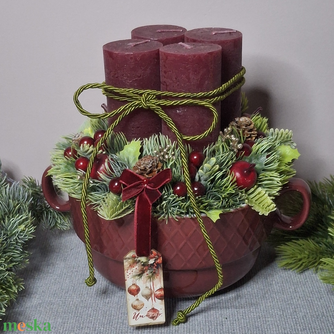 Bordó adventi koszorú - karácsony - adventi díszek - adventi koszorú - Meska.hu