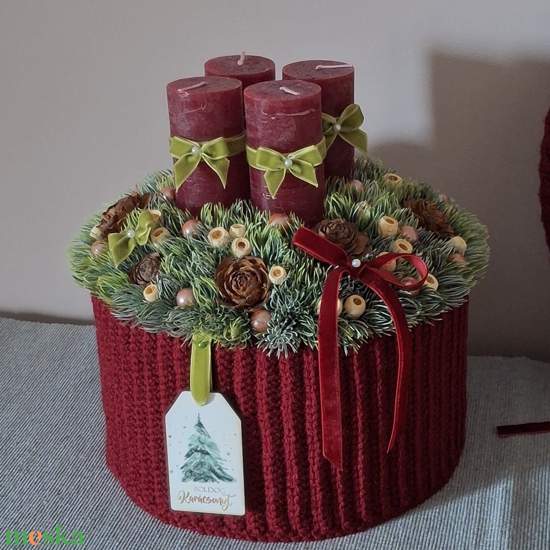 Adventi szett, Bordó  - karácsony - adventi díszek - adventi koszorú - Meska.hu