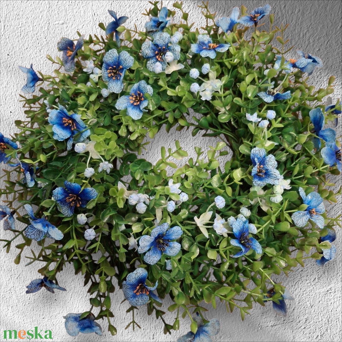 Kék virágos kopogtató  - otthon & életmód - dekoráció - ajtó- és ablak dekoráció - ajtódísz & kopogtató - Meska.hu