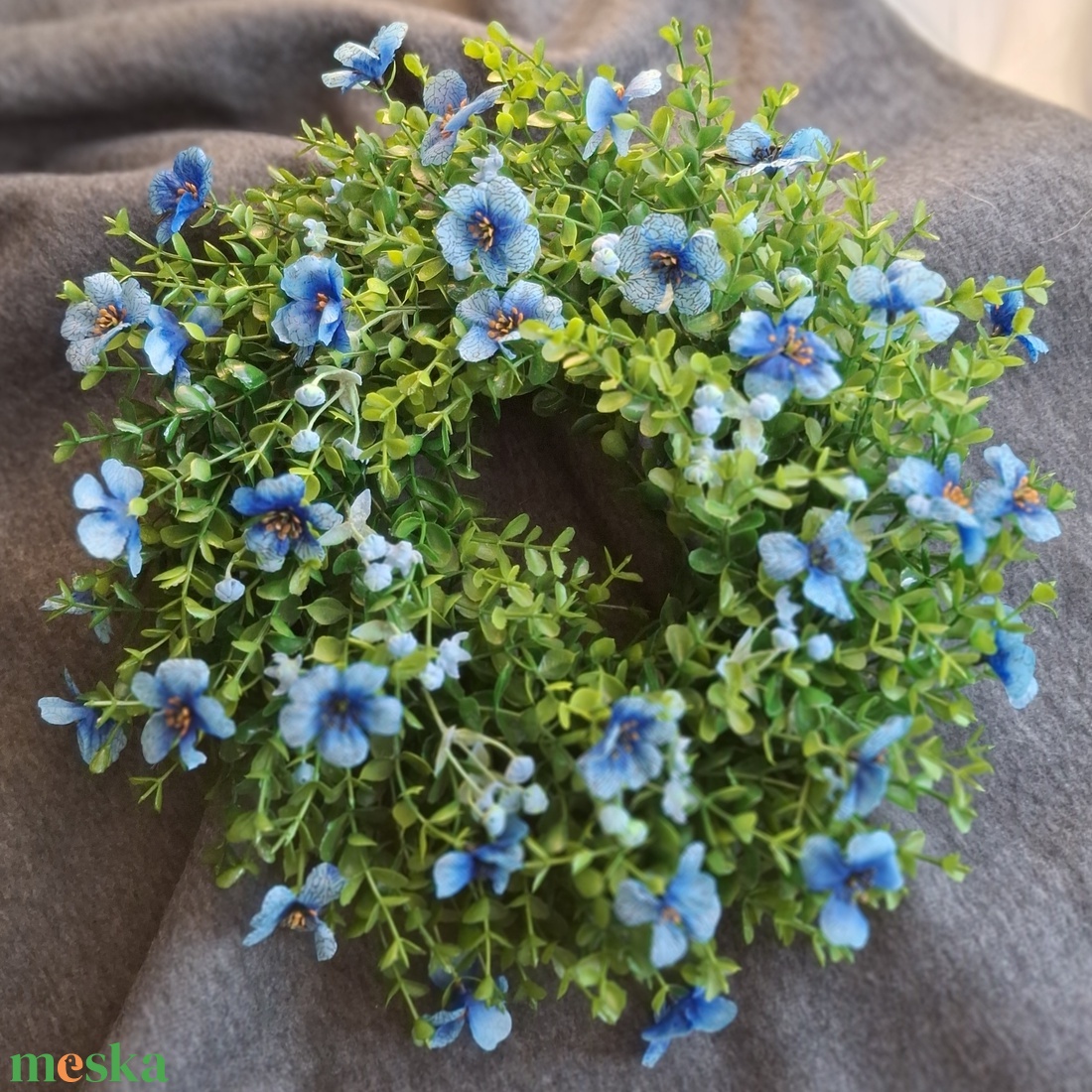 Kék virágos kopogtató  - otthon & életmód - dekoráció - ajtó- és ablak dekoráció - ajtódísz & kopogtató - Meska.hu