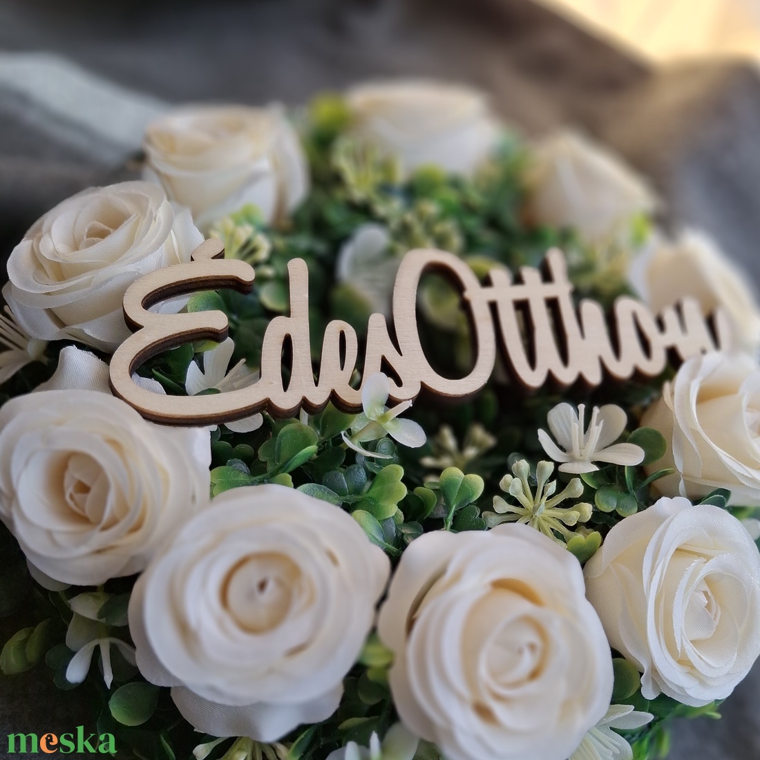 ÉDES OTTHON Buxus kopogtató rózsákkal - otthon & életmód - dekoráció - ajtó- és ablak dekoráció - ajtódísz & kopogtató - Meska.hu