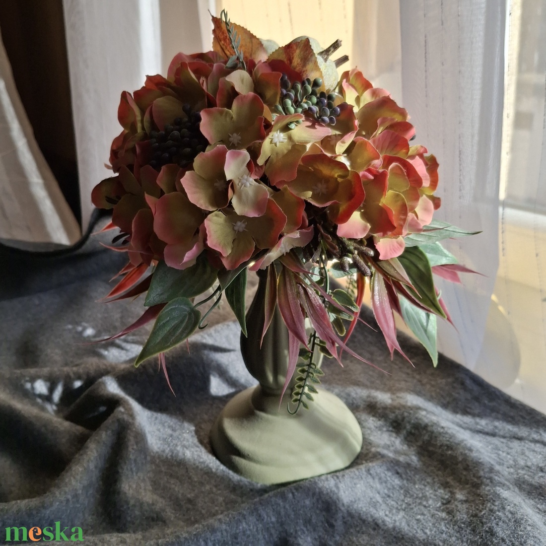 Zöld tökös asztaldísz - otthon & életmód - virágdekoráció - virágdíszek - asztali virágdísz - Meska.hu